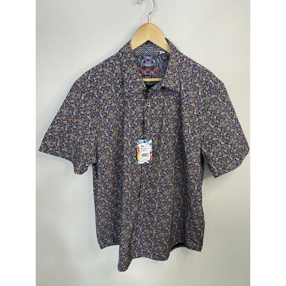 Robert Graham Sun Valley Multicolor Short Sleeve Mens Shirt XL Button Front NWT